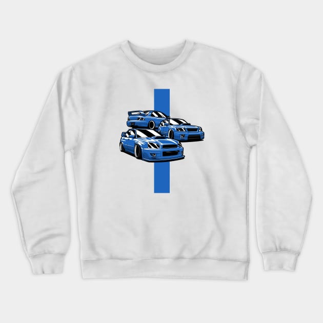 Blue WRX STI JDM Legends Crewneck Sweatshirt by KaroCars